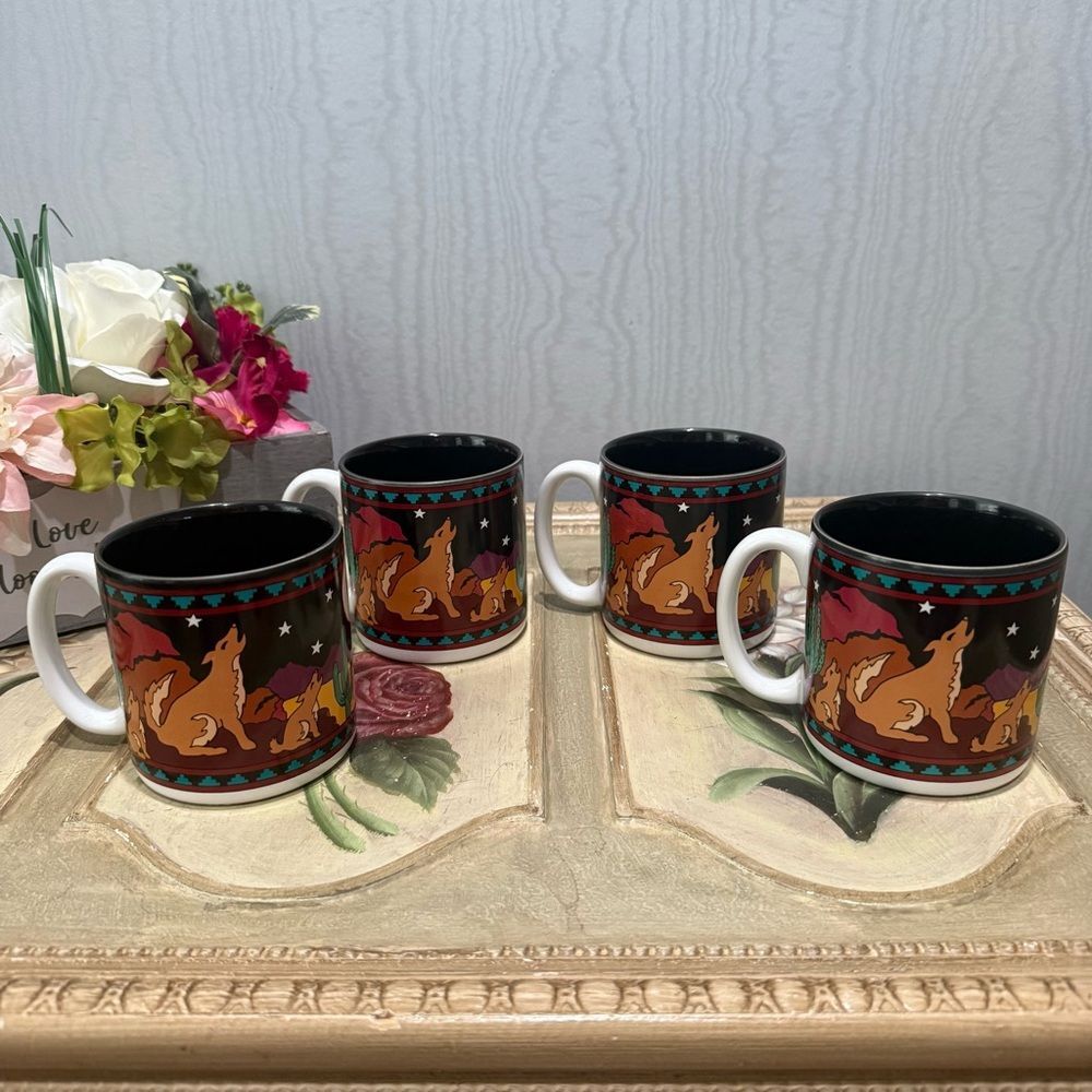 Vintage 1996 Potpourri Designs Coyote Serenade Mugs Cynthia Laymon Southwestern